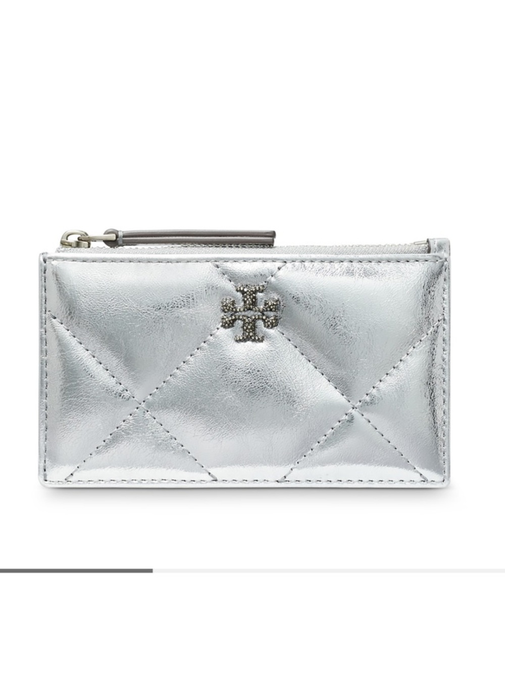 NWT Tory Burch Kira Diamond Quilted Leather
Card Case in Silver